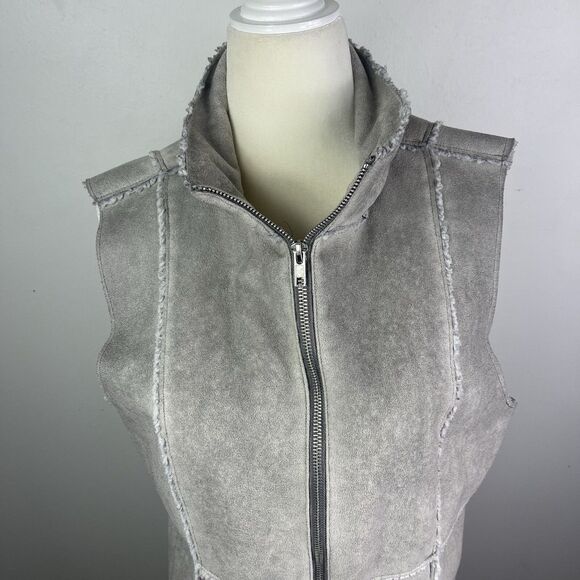 Johnny Was Pete Greta Vest Full Zip Faux Suede Sherpa Fur Gray M Pockets Western - Picture 6 of 14